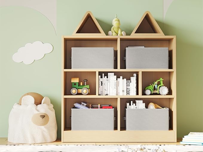 3 Pack Fabric Storage Bins for Shelves | 16.25x12x10in Closet Storage Baskets | Collapsible Storage Bins |Fabric Closet Organizers with Handles | Light Gray-NeatNest
