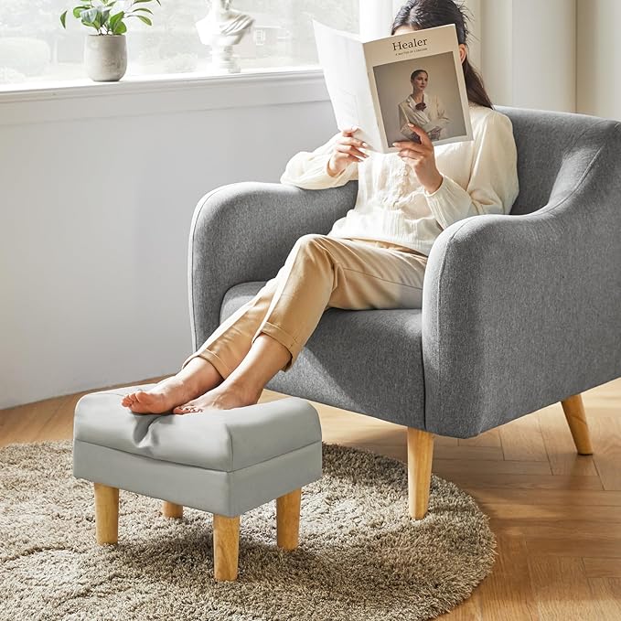 YMYNY Small Footstool Ottoman, Faux Leather Footrest with Sponge Padded Seat, Step Stool for Sofa, Bedroom, Living Room, Entryway, Modern Change Shoes Stool 15.75" D × 11.42" W×12.6" H Gray UHBD040G