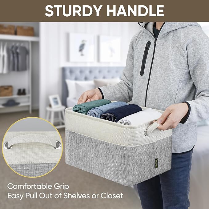 BALEINE 1 Pack Fabric Storage Bins for Shelves, Linen Storage Baskets for Organizing, Decorative Closet Bins for Clothes, Home (Grey, 15''x11''x9.5'')-NeatNest