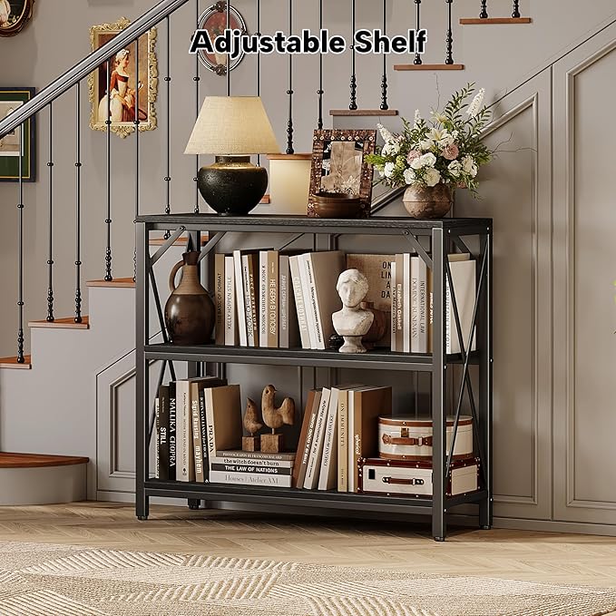 Homeiju Console Table 31.5" Width, 3-Tier Entryway Table with Storage, Industrial Sofa Table with Open Shelves, Foyer Tables for Entryway, Hallway, Kitchen, Living Room and Bedroom, Black-NeatNest