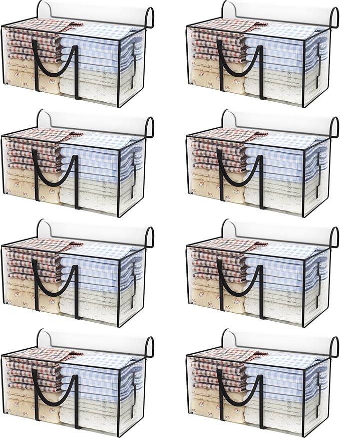 CONGREGATE 8 Pack Extra Large Moving Bags with Zippers & Carrying Handles, Heavy-Duty Storage Tote Moving Boxes for Space Saving，Fold Flat, Alternative to Moving Box (Semi-Transparent)-NeatNest