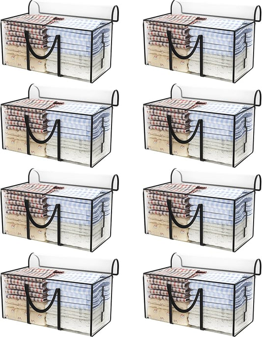CONGREGATE 8 Pack Extra Large Moving Bags with Zippers & Carrying Handles, Heavy-Duty Storage Tote Moving Boxes for Space Saving，Fold Flat, Alternative to Moving Box (Semi-Transparent)-NeatNest
