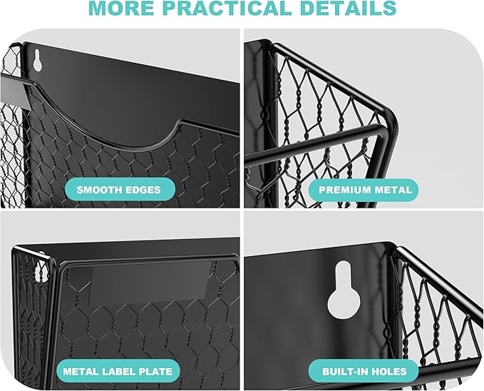 1-Tier Magnetic File Holder for File Cabinets, Refrigerator, Whiteboard, Magnetic Paper Holder, Magnetic Mail Holder, Black Magnetic Folder Holder