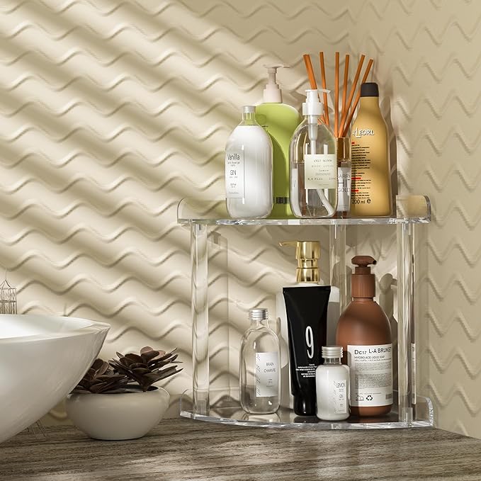 2 Tier Countertop Corner Organizer Shelf 7x7x8 Inch, Acrylic Bathroom Organizer Corner Shelf for Countertop, Clear Vanity Storage Organizer for Skincare, Cosmetics, Perfume-NeatNest