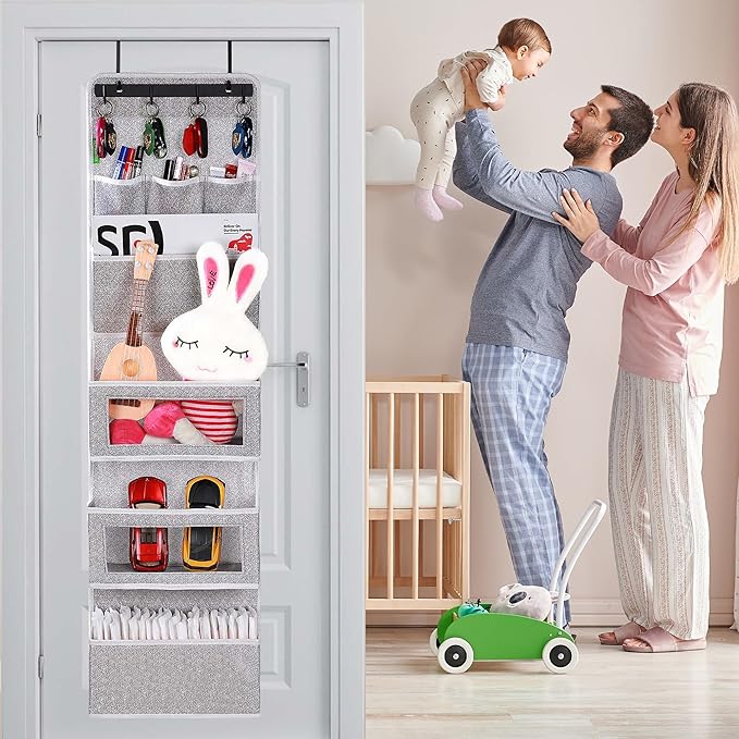 VICTORICH All-IN-ONE Over the Door Organizer, Super Behind the Door Storage Organizer with Door Rack and Large Clear Windows, Wall File Organizer, Hanging Organizer (New Grey)