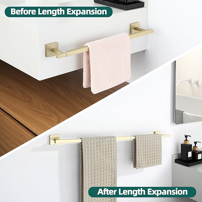 Alise Bathroom Towel Bar, Adjustable 17-30 Inch Single Towel Racks SUS304 Stainless Steel Towel Holder, Towel Racks for Bathroom Wall Mounted Towel Rack Brushed Gold
