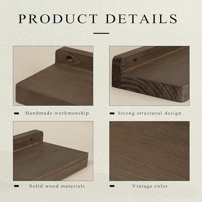 Freezing point Small Floating Shelf for Wall Set of 2 Natural Wood 8Inch Mini Wall Shelves Decor Plant Display Collectibles Mounted Kitchen Bathroom Bedroom Corner Decorative Storage Tiny Stand Coffee-NeatNest