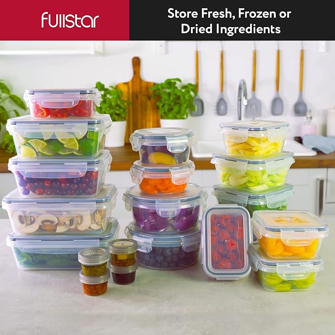 fullstar 50-Piece Plastic Food Storage Containers with Lids (24 Containers & 24 Lids) - Leakproof, BPA-Free, Meal Prep Containers, Reusable Lunch Storage Set for Kitchen Organization (Pack of 50)-NeatNest
