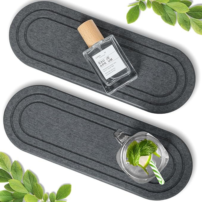 2PCS Water Absorbing Stone Tray, Fast Drying Diatomite Stone Sink Tray, Water Absorbent Diatomite Coasters, Stones Soap Trays for Kitchen Sink, Bathroom Counter Hand Soap Dish Toothbrush Holders-NeatNest