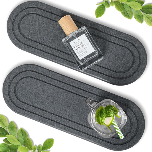 2PCS Water Absorbing Stone Tray, Fast Drying Diatomite Stone Sink Tray, Water Absorbent Diatomite Coasters, Stones Soap Trays for Kitchen Sink, Bathroom Counter Hand Soap Dish Toothbrush Holders-NeatNest