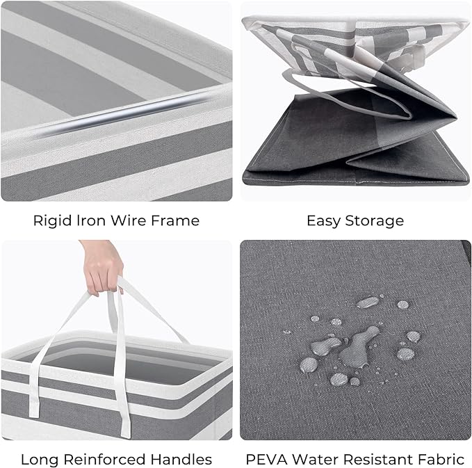 HomeHacks 2 Pack Large Laundry Baskets, Waterproof, Freestanding Laundry Hampers, Collapsible Clothes Hamper with Reinforced Handles in Laundry, College Dorm, Bathroom, Bedroom (Grey+Blue, 125Lx2)-NeatNest