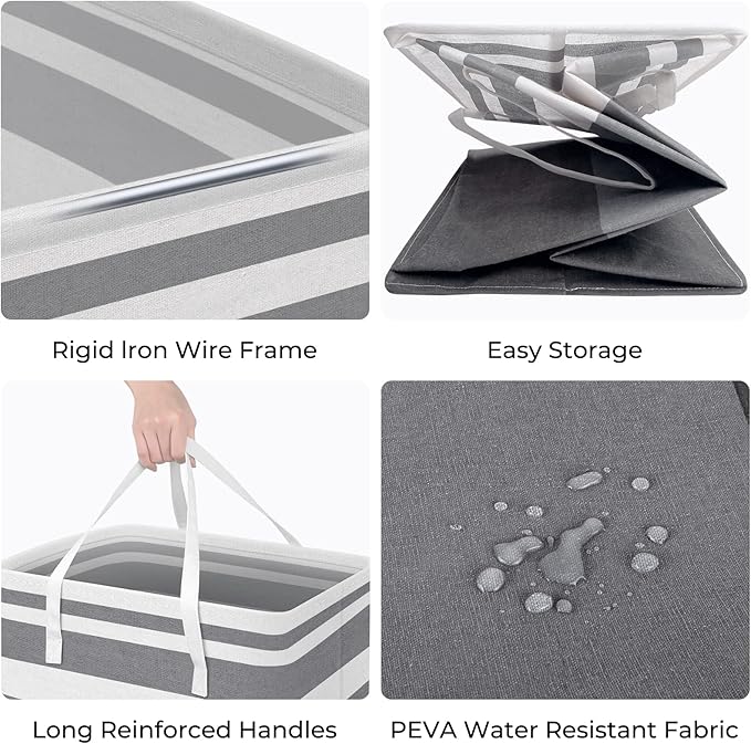 HomeHacks 2 Pack Large Laundry Baskets, Waterproof, Freestanding Laundry Hampers, Collapsible Clothes Hamper with Reinforced Handles in Laundry Room, College Dorm, Bathroom, Bedroom (Grey, 75Lx2)-NeatNest