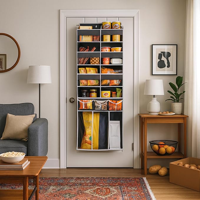 Extra Large Over The Door Organizer with Clear Pockets - 8 Compartments & XL Bottom Storage, Heavy-Duty Hanging Organizer for Bathroom, Bedroom, Closet (57 Inch Height). (Dark Grey)