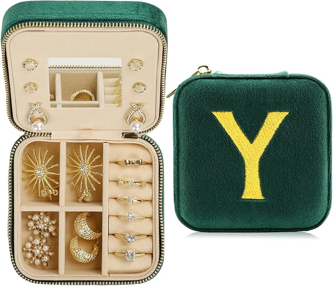 Jenria Mothers Day Gifts for Mon, Travel Jewelry Case for Women, Jewelry Organizer, Jewelry Box, Unique Gifts, Personalized Gifts for Her, Birthday Gifts for Mom, Teen Girl, Girlfriend, Green, Y-NeatNest