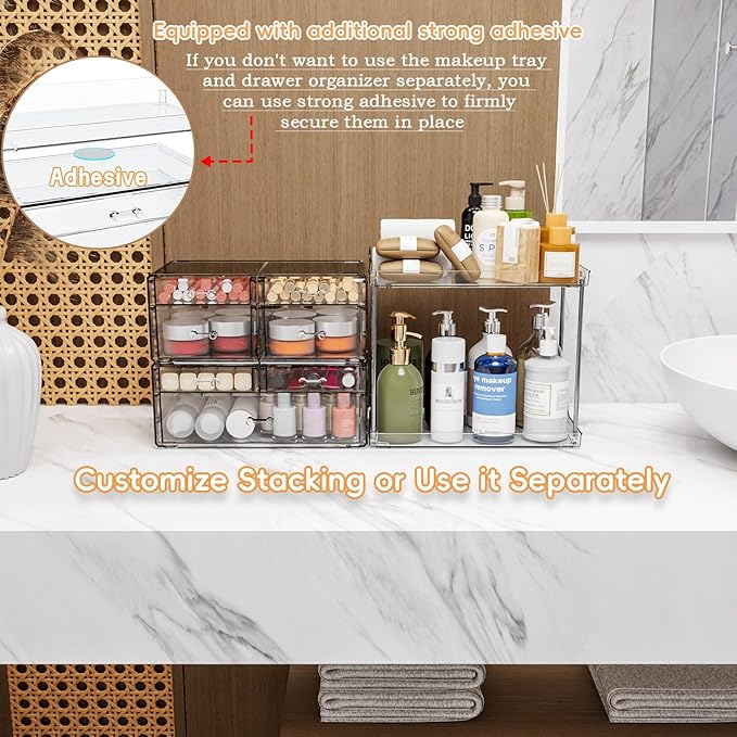 Yieach Bathroom Counter Organizers and Storage,Clear Acrylic Makeup Organizers with Drawers for Vanity,Bedroom,Plastic Skincare Organizer for Dresser Top Beauty,Cosmetic,Lotion and Perfume Organizer-NeatNest