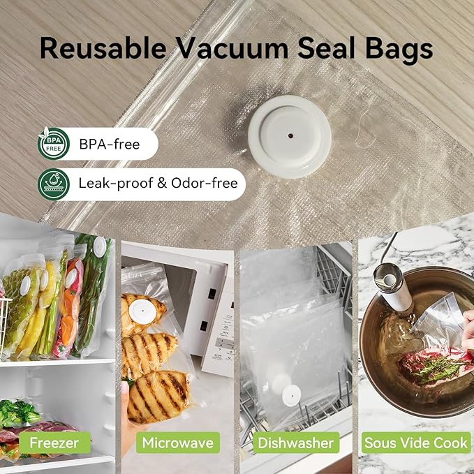 15 Pcs 12”x13” Reusable Vacuum Sealer Freezer Bags with Air Valve for Food Storage and Preservation, for Leftover Save, Meal Prep, Sous Vide Cook, Outdoor BBQ. BPA Free, Dishwasher Safe Microwavable