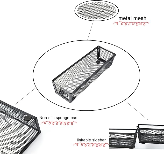 ihomecooker Mesh Tray Silverware Drawer Organizer, Utensil Cutlery Tray Office Supplies with Interlocking Arm Drawer Dividers Organizer for Flatware, Knives,Home,Office, School,Bedroom 9X3＂Black…-NeatNest