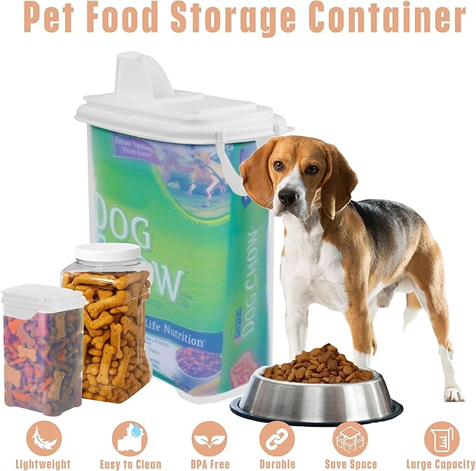 Buddeez Pet Food Storage Solution (Set of 3) - 32QT, 4QT & 2QT BPA-Free Containers with Scoop & Pour Spout for Dry Food, Treats, Chews, Made in USA-NeatNest