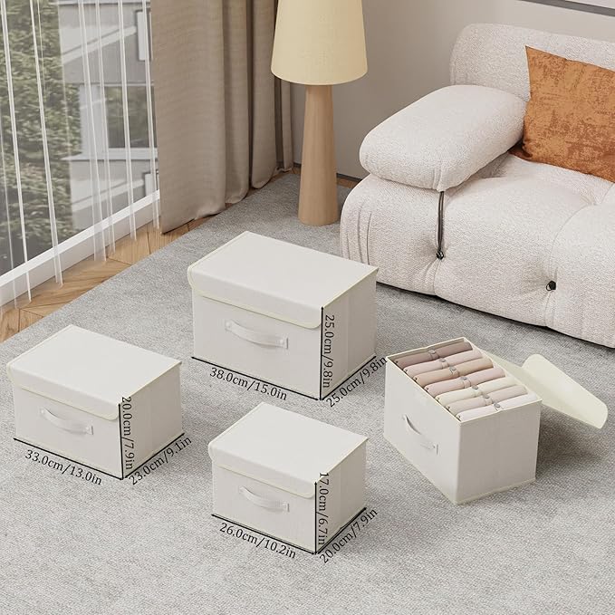 Fabric Storage Bins Cube Organizers with Flip-Top Lid and Handles,Storage Boxes for Organizing Home,Office,and Closet,Beige,3 Pack 13 X 9.1 X 7.9 in-NeatNest