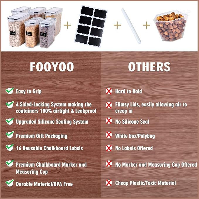 Cereal Containers Storage Set - 6 Piece Airtight Large Dry Cereal Storage Containers(135.2oz), BPA Free Dispenser Plastic Cereal Storage Containers with 16 Labels & Pen-NeatNest