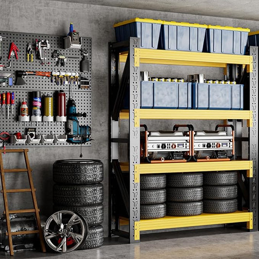 42" W Garage Shelving,4-Tier Heavy Duty Storage Shelves Unit with Adjustable Metal Shelf for Warehouse,Basement,Workshop,3400LBS,42" W x 20" D x 79" H,Black&Yellow-NeatNest