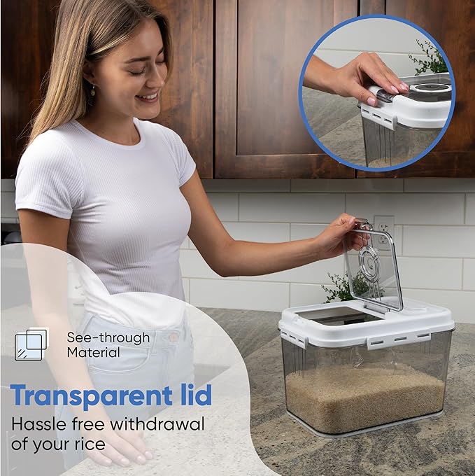 Chef's Path Extra Large Airtight Rice Storage Container with Measuring Cup, Pack of 1, 8 L Capacity, Kitchen and Pantry Canister for Rice, Flour, Sugar, and Baking Supplies-NeatNest