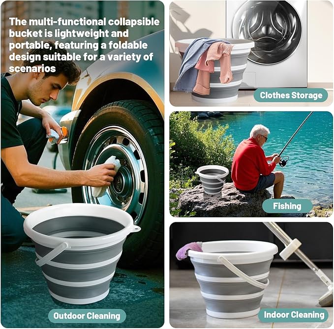 Collapsible Water Bucket (10L / 2.6 Gal) – Portable, Easy to Carry & Store, Ideal for Car Wash, Cleaning, Camping, Fishing and Outdoor Activities with Collapsible Handle Design-NeatNest