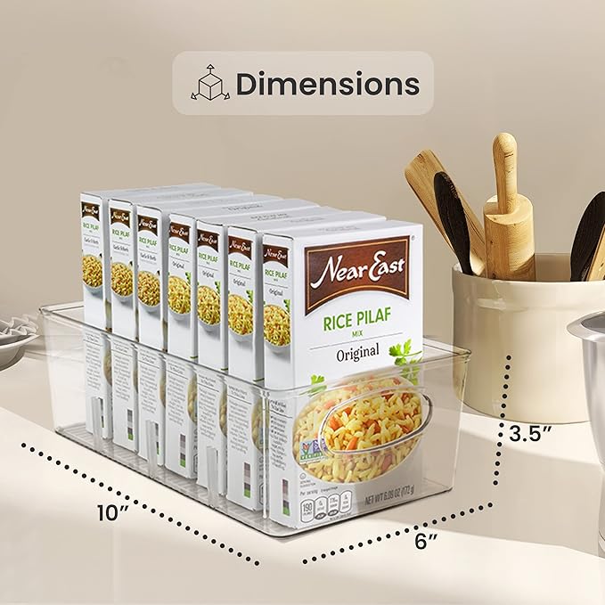 ELTOW Snack Organizer for Pantry Shelf – Clear Storage Bins with Removable Dividers, Kitchen & Pantry Snack Holder, Protein Bar Organizer, Food Storage for Cabinets & Fridge – Pack of 6