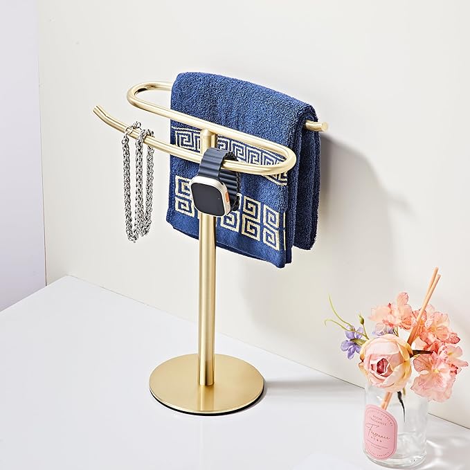 Brusehd Light Gold Hand Towel Holder Stand, Free-Standing Towel Rack, SUS304 Stainless Steel Towel Bar Rack Stand, Tower Bar for Bathroom Kitchen Vanity Countertop…-NeatNest