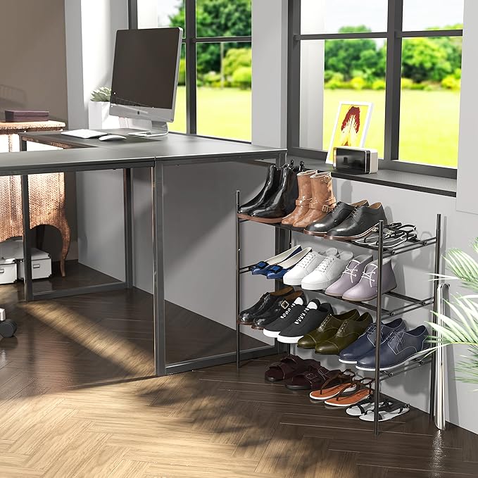 Simple Houseware 3-Tier Expandable and Stackable Shoe Racks with Shelves for 12 Pairs of Shoes, Black-NeatNest