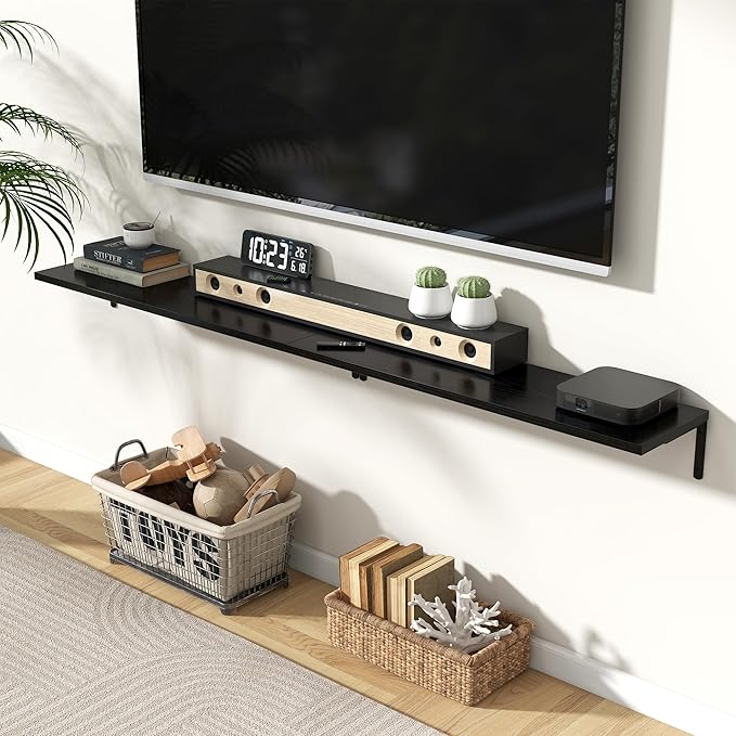 Fun Memories Deep Floating Shelves, 36W x 8D Floating Shelves Set of 2, Wall Mounted Shelf with Metal Brackets, Rustic Wood Wall Shelf for Bathroom, Kitchen and Living Room, Black-NeatNest