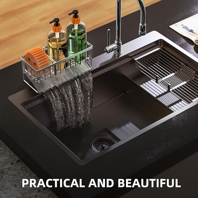 Cisily Kitchen Soap Dispenser Set with Pump, 16OZ Glass Bottle and Rustproof 304 Stainless Steel Sponge Holder, Hand and Dish Soap Dispenser Set for Kitchen Sink Organizer Decor-NeatNest