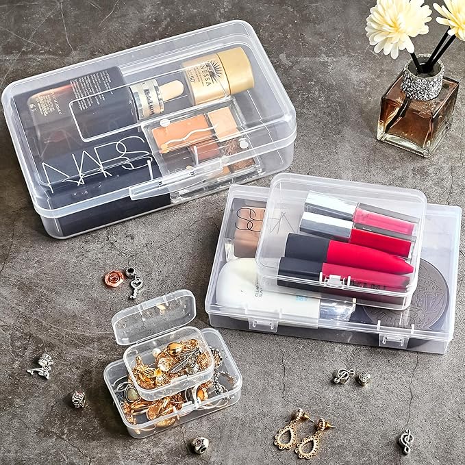 28 Pack Mixed Sizes Rectangular Mini Plastic Containers Clear Plastic Storage Boxes with Hinged Lids and Labels Empty Beads Organizers for Small Items Art Craft Jewelry Projects-NeatNest