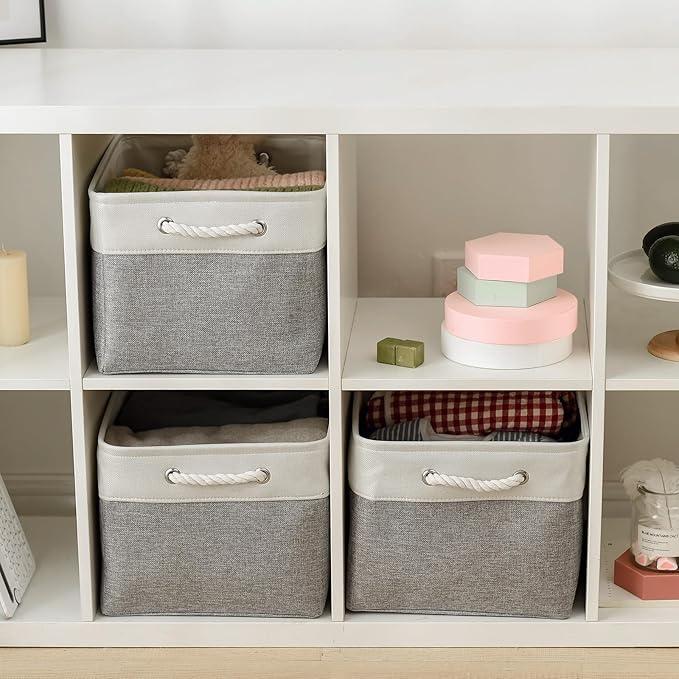 TheWarmHome Storage Baskets for Organizing, X Large - 3 Pack 17.7L×13.8W×9.8H in Foldable Storage Bins for Shelves, Fabric Storage Box for Closet Nursery Toy Gift (White & Grey)-NeatNest