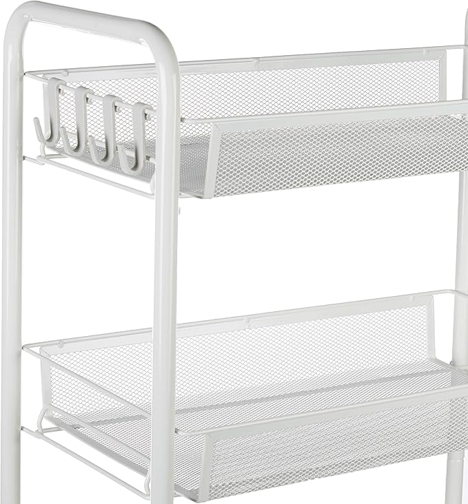 JANE EYRE Rolling Utility Storage Rack Cart on Wheels, Trolley Carft cart, Multi-Purpose Organizer Shelf (White, 4 Tier)…-NeatNest