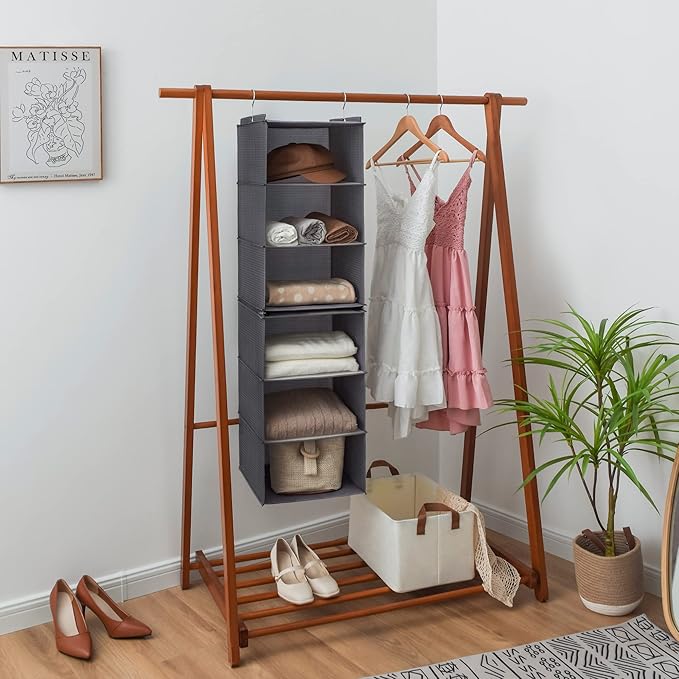GRANNY SAYS 6-Shelf Hanging Organizer for Closet, Separable to 2 Pack 3-Shelf Hanging Shelves, Hanging Organizer for Bedroom, Ash Gray-NeatNest