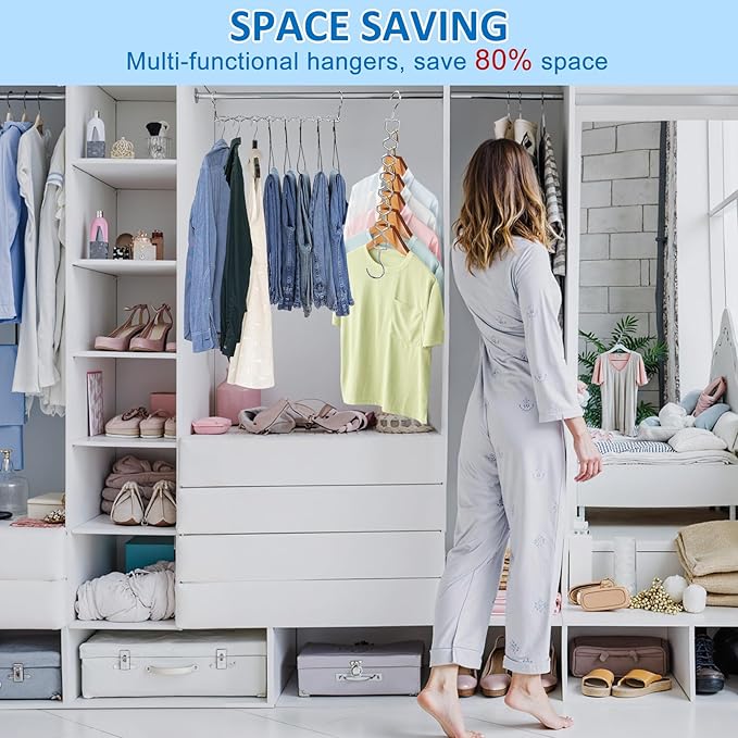 12 Pack Space Saving Hangers for Clothes, Heavy Duty 30Lbs Capacity Magic Collapsible Clothes Space Saver Metal Hanger Organizer with 360° Swivel Hook, Closet Organizers Storage Dorm Essentials Silver-NeatNest