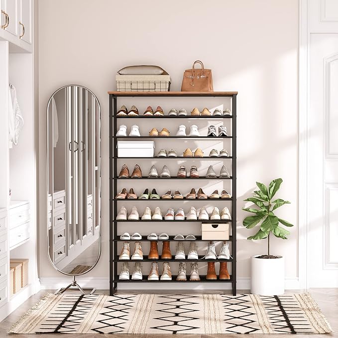 HOOBRO 10-Tier Shoe Rack, 39.4" L Shoe Storage Organizer, Large Capacity Shoe Shelf for Front Door Entrance, Entryway, Hallway, Holds 45-50 Pairs of Shoes, Closet, Rustic Brown BF171XJ01-NeatNest