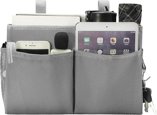 Bunk Bed Organizer, Bedside Caddy Hanging Bed Organizer Storage Bag with 4 Pockets and 2 Hooks, for College Dorm Rooms Bed, Hospital Bed, Baby Bed Rails, 600D Oxford Cloth (Gray)-NeatNest