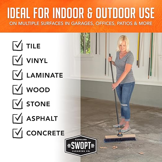 SWOPT 18” Premium Multi-Surface Push Broom Cleaning Head — Indoor and Outdoor Push Broom — Interchangeable with All SWOPT Cleaning Products for More Efficient Cleaning and Storage