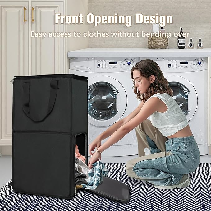 Bukere Extra Large Rolling Laundry Basket with Removable Wheels & Zipper Lid, Freestanding Laundry Hamper, Collapsible bag for Clothes Storage, Wheeled Cart for College Dorm Apartment Laundry Room-NeatNest