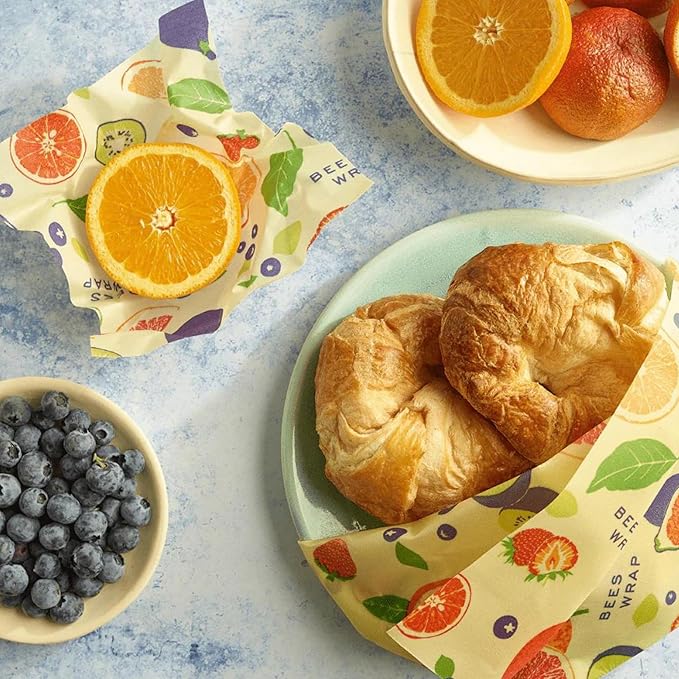 Bee's Wrap Beeswax Wraps for Food - Fresh Fruit 3 Pack (S, M, L) Made in USA Reusable & Organic Food Wraps, Sandwich Wrap & Bowl Covers - Eco-Friendly Alternative to Aluminum Foil & Plastic Wrap-NeatNest