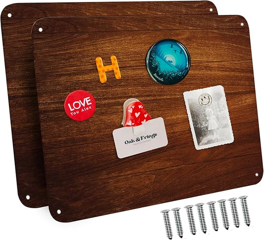 9 inches x 6.5 inches Stainless Steel Plate for Magnets, 3M Adhesive Back, Mounting Screws, Ideal for Magnetic Shelf, Spice Holders, Fridge Magnets. Mount Anywhere! (Timber, 2 Pack)