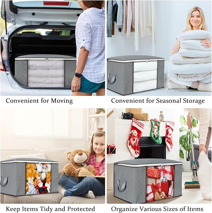 combocube 3 Pack Closet Organizers and Storage Containers, Clothes Storage Bins, Storage Bags with Large Clear Window & Handles for King Comforter, Pillow, Quilt, Bedding, Clothes-NeatNest