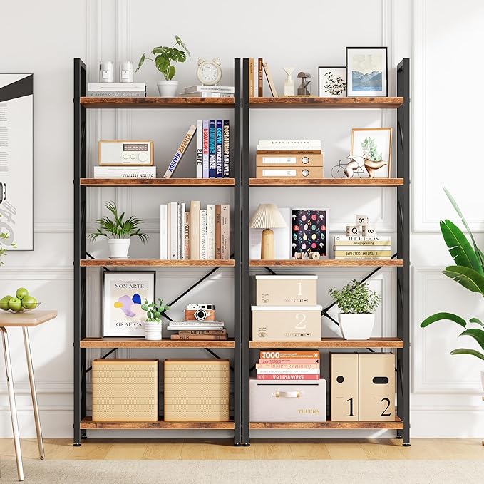 Bookshelf, 5 Tier Bookshelves, Home Office Bookcase Shelf Storage Organizer, Free Standing Storage Shelving Unit for Bedroom, Living Room and Home Office,Rustic Brown-NeatNest