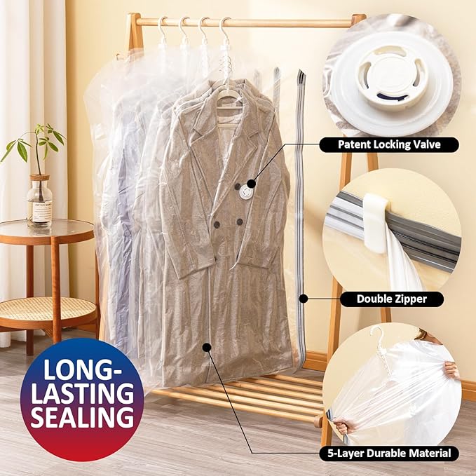Hanging Vacuum Storage Bags, 6 Pack Hanging Storage Bags for Clothes With Electric Pump, Vacuum Sealed for Suits, Dress, Jackets (6 Short)-NeatNest