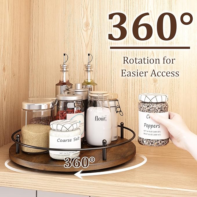 12" Lazy Susan Turntable Organizer,Round Wooden Lazy Susan Organization and Rotating Spice Rack for Dining Table,Pantry,Kitchen Countertop,Vanity,Cupboard and More.Vintage Wood(Round)-NeatNest