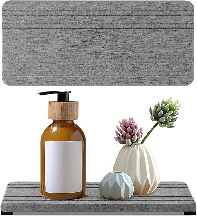 2PCS Water Absorbing Stone Tray, Quick Drying Diatomite Stone Sink Tray, Water Absorbent Diatomite Coasters for Kitchen Sink, Bathroom Counter Hand Soap Dish Toothbrush Holders-NeatNest
