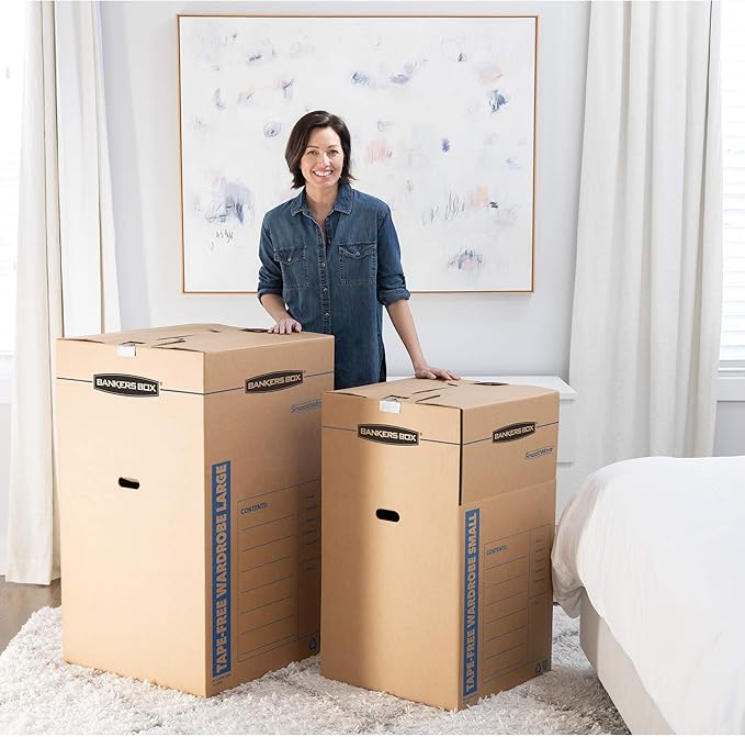 Bankers Box Tall Wardrobe Box 3 Pack, Tape-Free Design, 24-in x 24-in x 40-in (7710501)-NeatNest