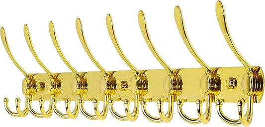 Dseap Coat Rack Wall Mount - 29.5” Long 8-Tri-Hooks Heavy Duty Coat Hanger Rail Wall Hooks for Hanging Coats Hats Clothing Clothes Purse Mudroom Entryway, Gold-NeatNest